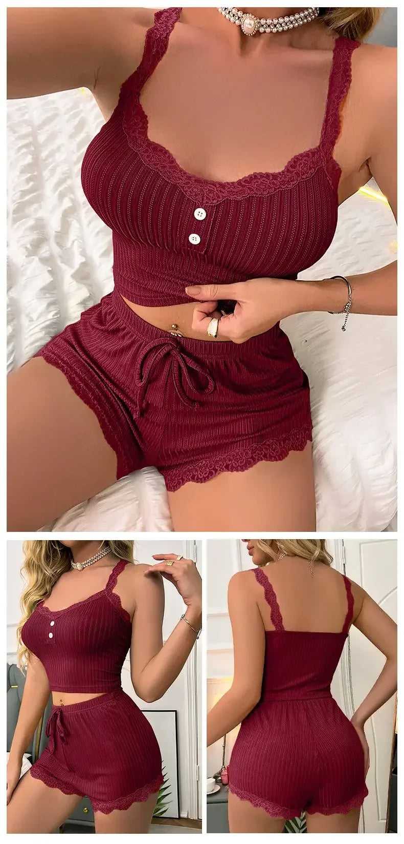 Conjuntos de Pijama para mujer, Pijama, conjunto de verano para mujer, ropa de dormir Sexy para mujer, pantalones para dormir, ropa interior para dormir