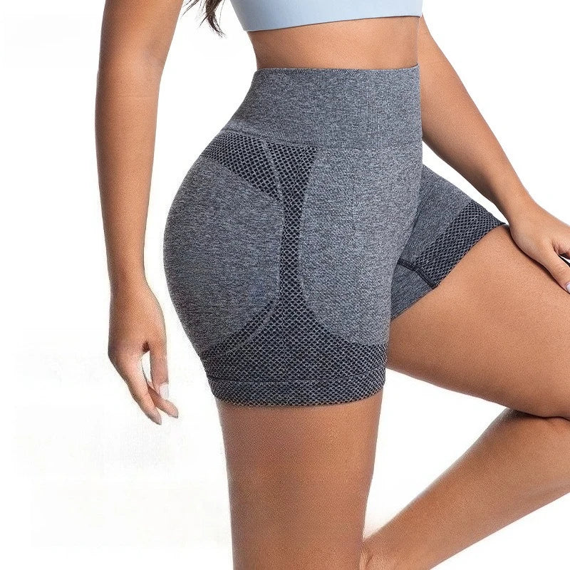 Pantalones cortos deportivos para mujer, cintura alta, elásticos, ajustados, para entrenamiento, Control corto de barriga, Sexy, Yoga, sin costuras, Fitness, levantamiento de cadera, ropa deportiva
