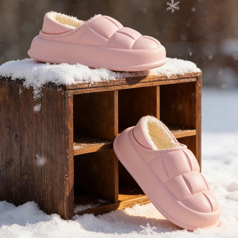 Pantuflas Impermeables de Invierno para Mujer y Hombre, Suela Gruesa de 4 cm, Cálidas y Afelpadas, Zapatos de Interior Antideslizantes, Forradas de Piel, Zuecos Suaves y Acolchados