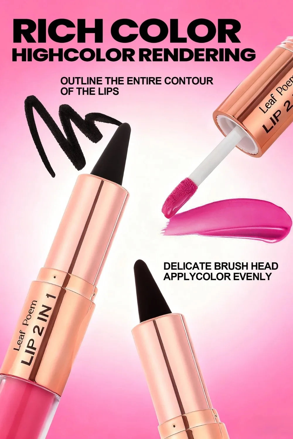 Delineador de Labios 2 en 1 de Doble Punta, Acabado Mate, Antiadherente, Resistente al Agua, Punta Cónica, Brillo Labial Mate de Larga Duración para Uso Diario