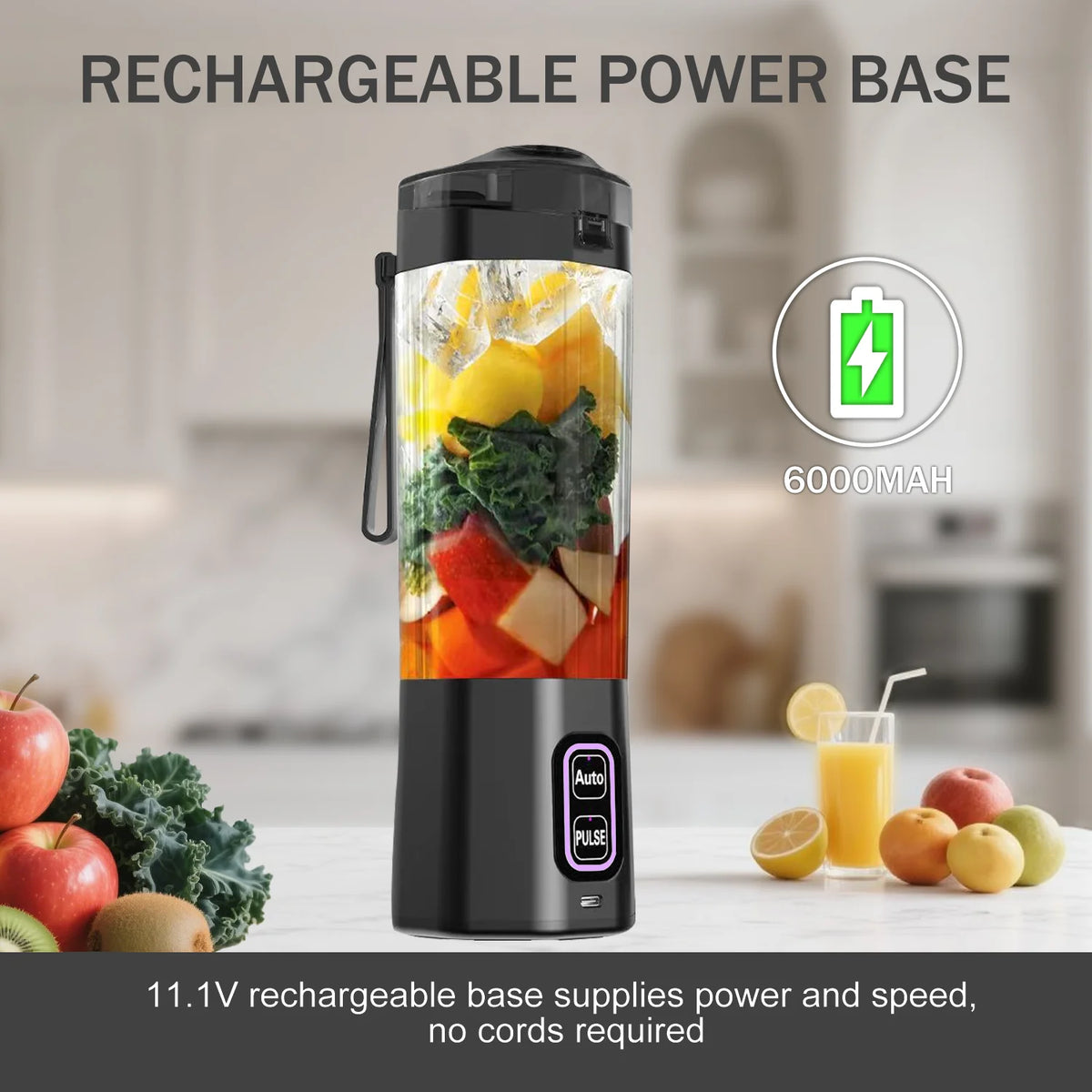 Licuadora eléctrica portátil para hacer jugo, mezclador de frutas recargable por USB de 700ML, exprimidor de 6 hojas para batidos, batidos, taza de jugo fresco