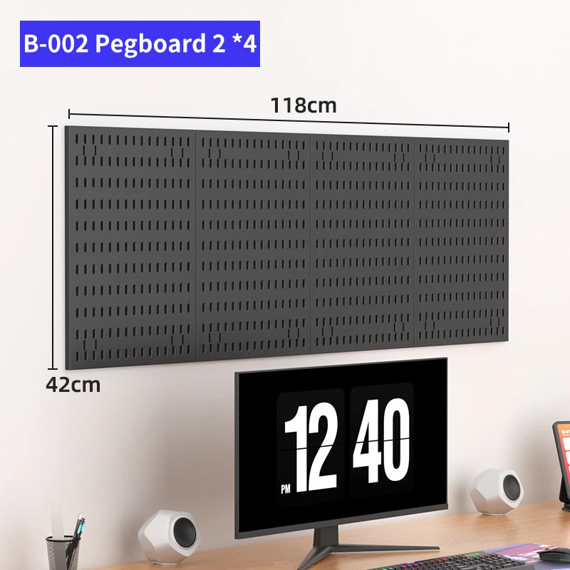 Kit organizador de pared combinado con tablero perforado DIY: paneles colgantes modulares, instalación sin perforaciones, ideal para exhibición de pared de habitaciones artesanales