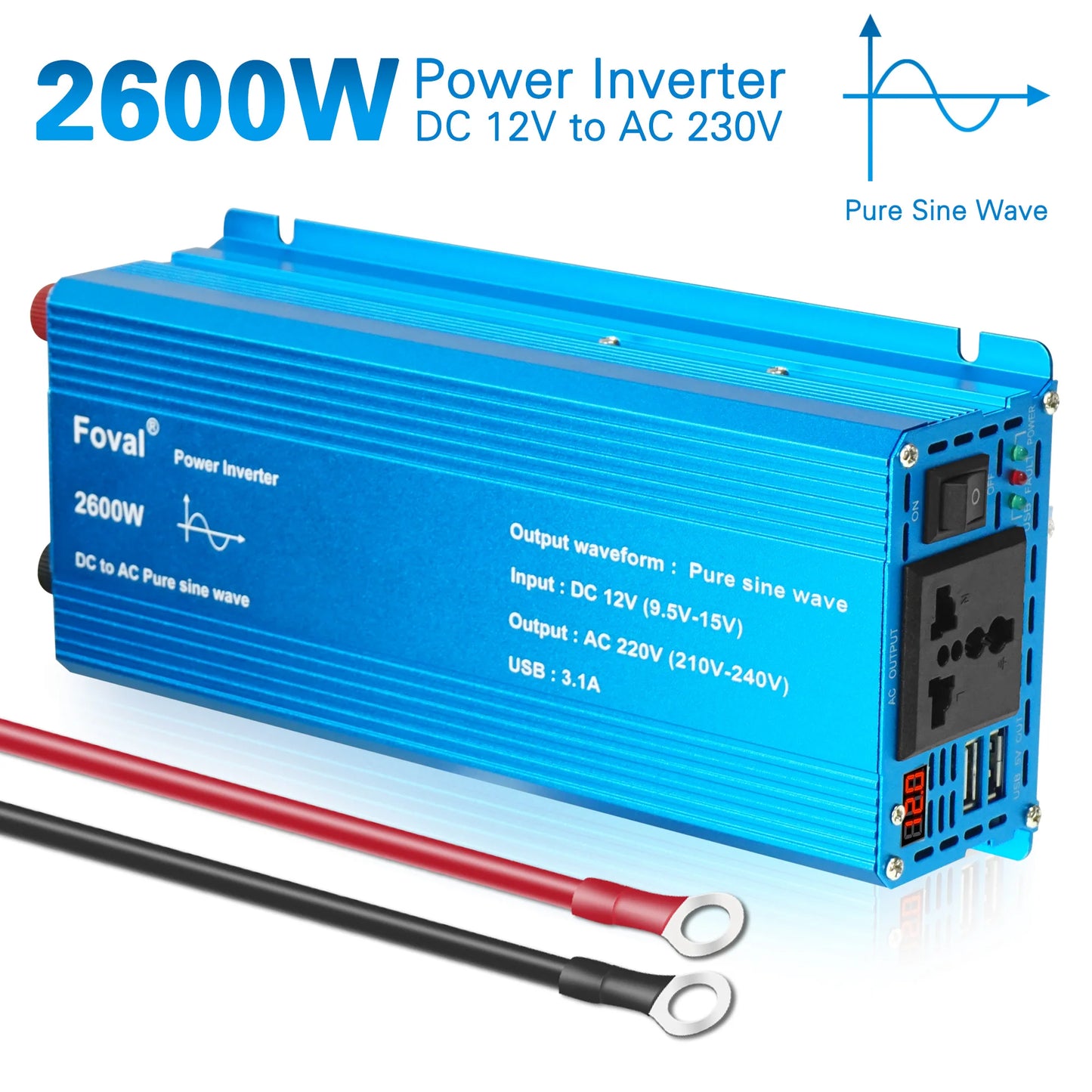 Inversor de onda sinusoidal pura DC 12V a AC 220V 230V 1500W/2200W/2600W/3000W convertidor de transferencia de voltaje enchufe de la UE accesorios para automóviles