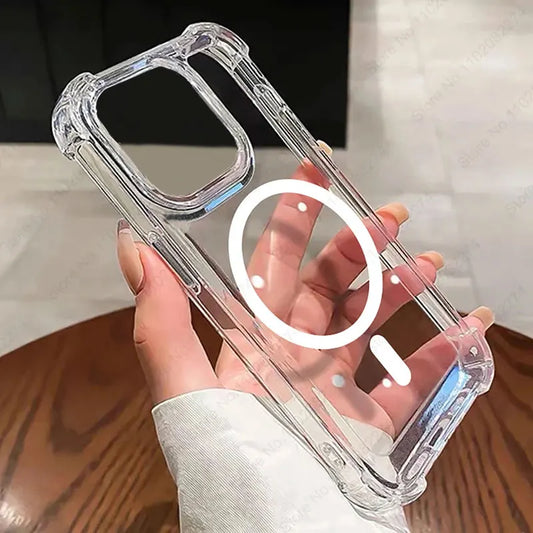 Funda Magsafe de carga inalámbrica magnética de lujo para iPhone 16 15 14 13 12 11 Pro Max Plus cubierta de parachoques transparente a prueba de golpes ﻿