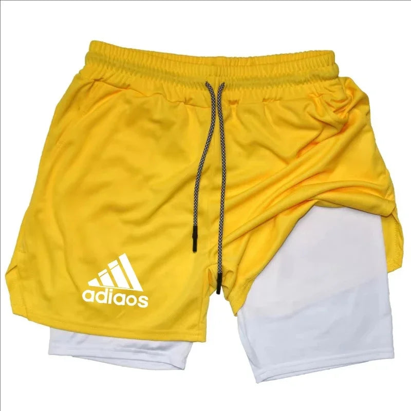 Pantalones cortos de compresión para hombre, pantalones cortos deportivos de entrenamiento para correr, pantalones cortos de secado rápido para gimnasio de verano en uno