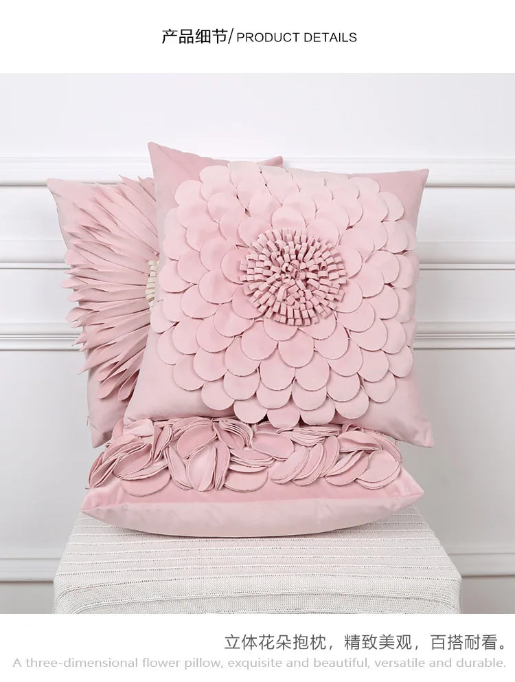 Funda de almohada de felpa con diseño de margarita pequeña y girasol, estilo corazón rosa, 30x50/45x45CM, funda de cojín de terciopelo floral 3D para decoración del hogar de niñas