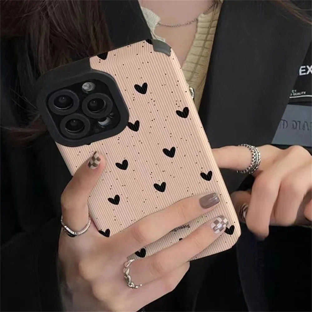 Funda de teléfono a la moda con forma de corazón de amor para iPhone 14, 12, 15, 11, 13, 16 Pro Max Mini 17, funda de cuero de silicona a prueba de golpes