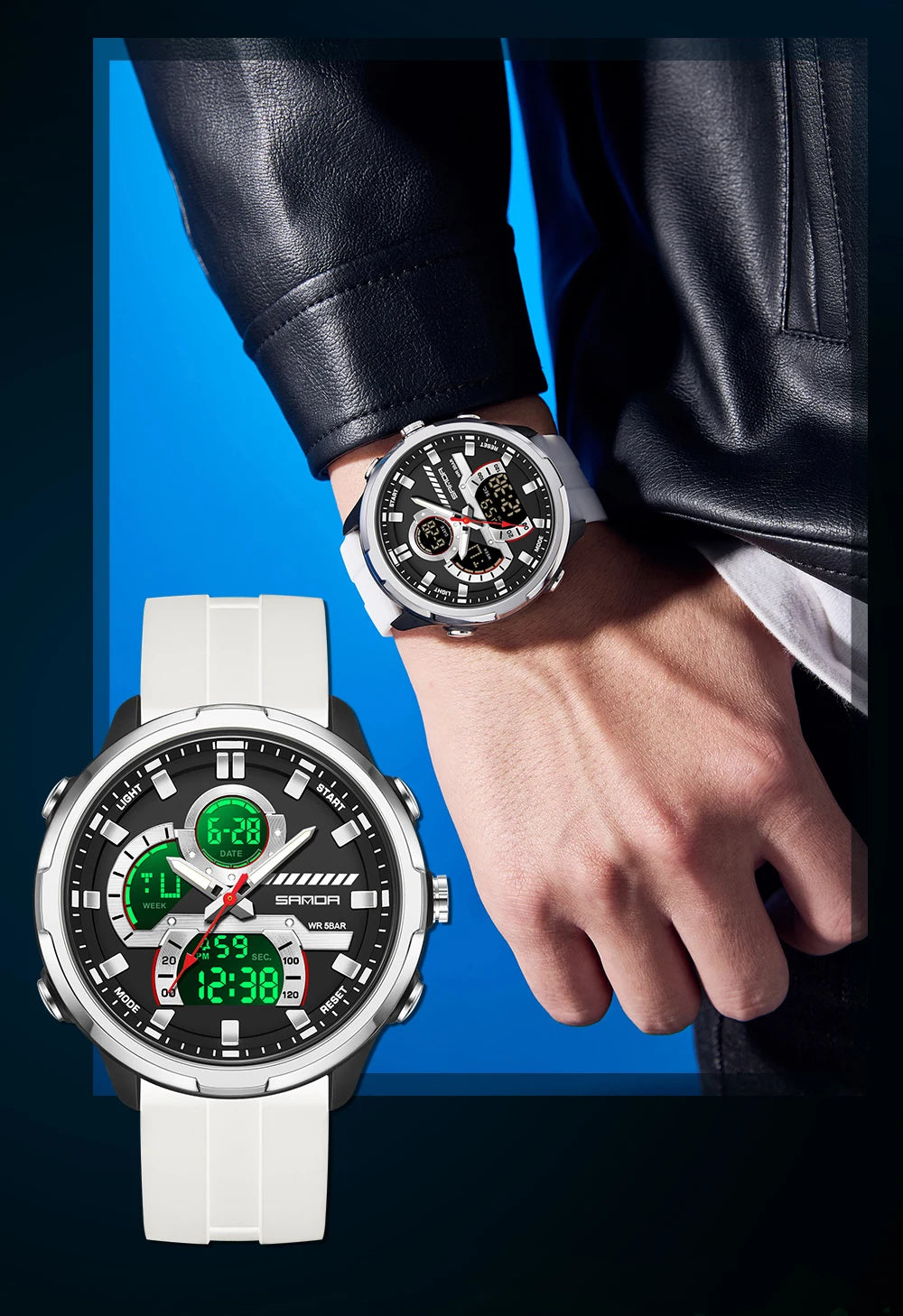 Reloj electrónico de cuarzo SNADA para hombre con pantalla Dual deportivo multifuncional LED resistente al agua reloj electrónico de cuarzo para hombre 9077