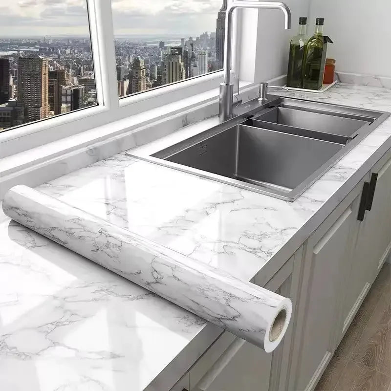 Papel tapiz adhesivo de pared de 80cm de ancho, lámina impermeable a prueba de aceite, pegatina decorativa de mármol, papel decorativo para renovación de baño y cocina