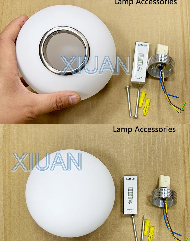 Lámpara de bola de cristal, lámparas de pared de cristal blanco lechoso modernas para dormitorio, sala de estar, sofá, fondo, Base oculta, luz de pared para baño