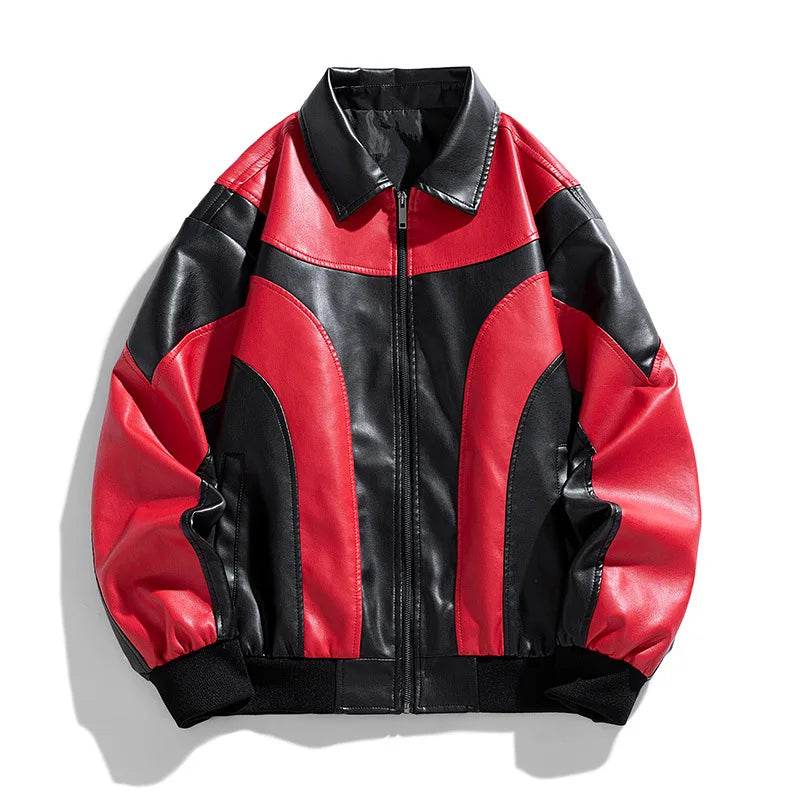 Chaqueta universitaria para hombre y mujer, chaqueta de béisbol de moda, manga de cuero, abrigo de motocicleta, botón rojo universitario, otoño