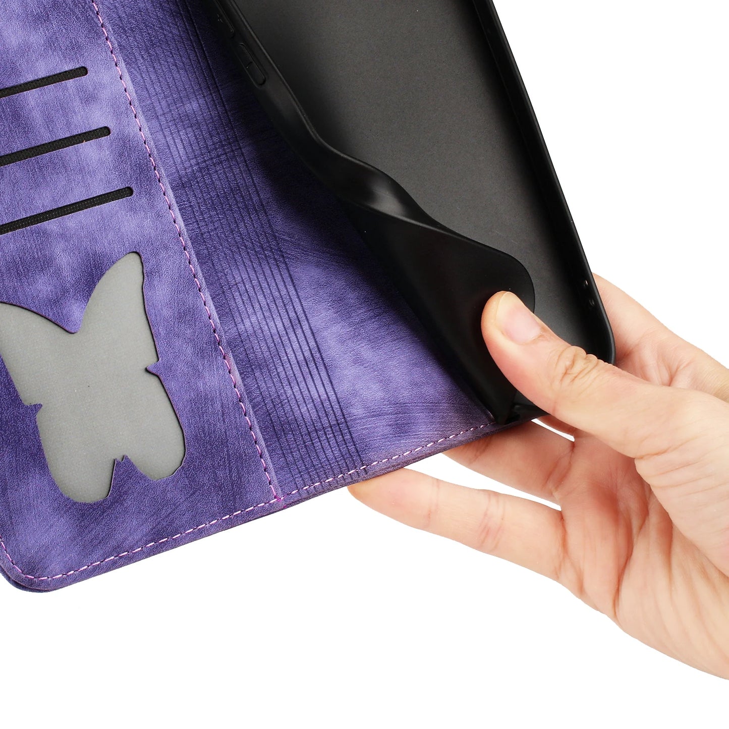 Funda tipo cartera de cuero con diseño de gato y mariposa para iPhone 17, 15, 16, 14, 13, 12, 11 Pro Max, iPhone 15 Plus