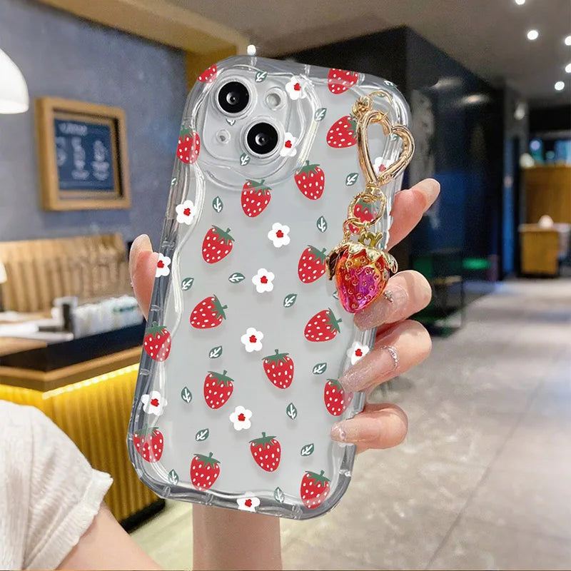 Funda con colgante de flor de fresa para Realme 15 13 14 Pro Plus 12 12X C71 C67 8i 8 C15 C12 C25 C25S C11 11 5G 7 6 5 Pro
