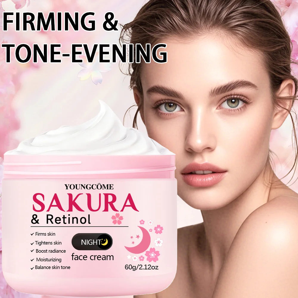 Set de cuidado de la piel día y noche de 4 piezas: crema de día con vitamina C con péptido rosa + crema de noche con retinol Sakura y esencia para hidratación, firmeza