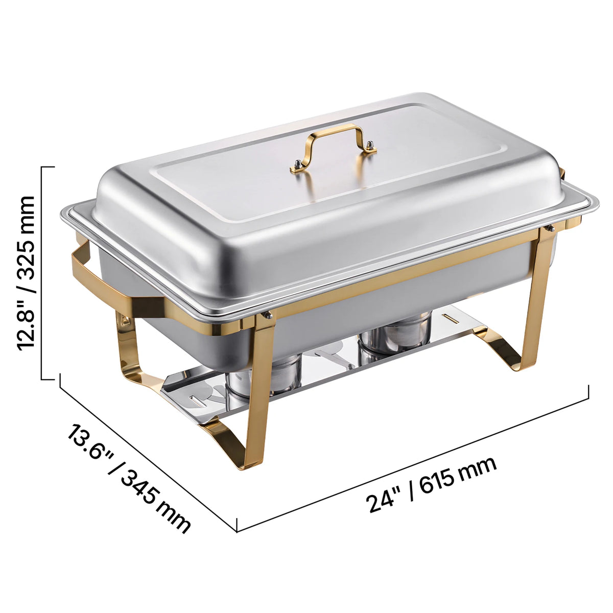 SucceBuy Juego de buffet de plato de frotamiento de 8 cuartos de galón, paquete de 4, chafer de acero inoxidable con 2 sartenes de tamaño completo y 4 tamaño medio, servidor calentador de catering