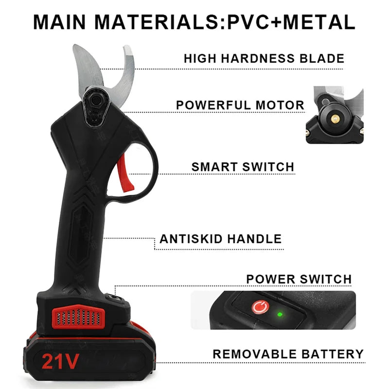 Podadora eléctrica inalámbrica sin escobillas de 1200W y 25mm, tijeras de podar para árboles frutales, bonsái, cortador de ramas, herramienta eléctrica con 2 uds. De 21V