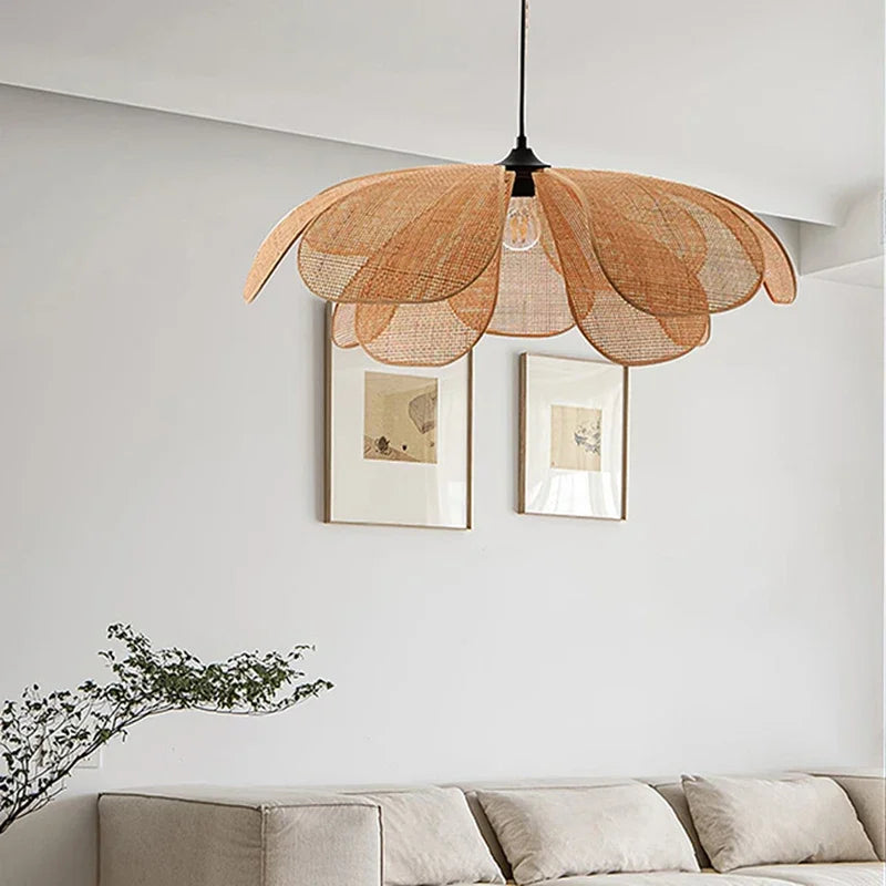 Lámparas de techo, lámpara colgante de ratán con forma de flor, lámpara colgante de ratán tejido para sala de estar, comedor, casa de huéspedes, decoración del hogar
