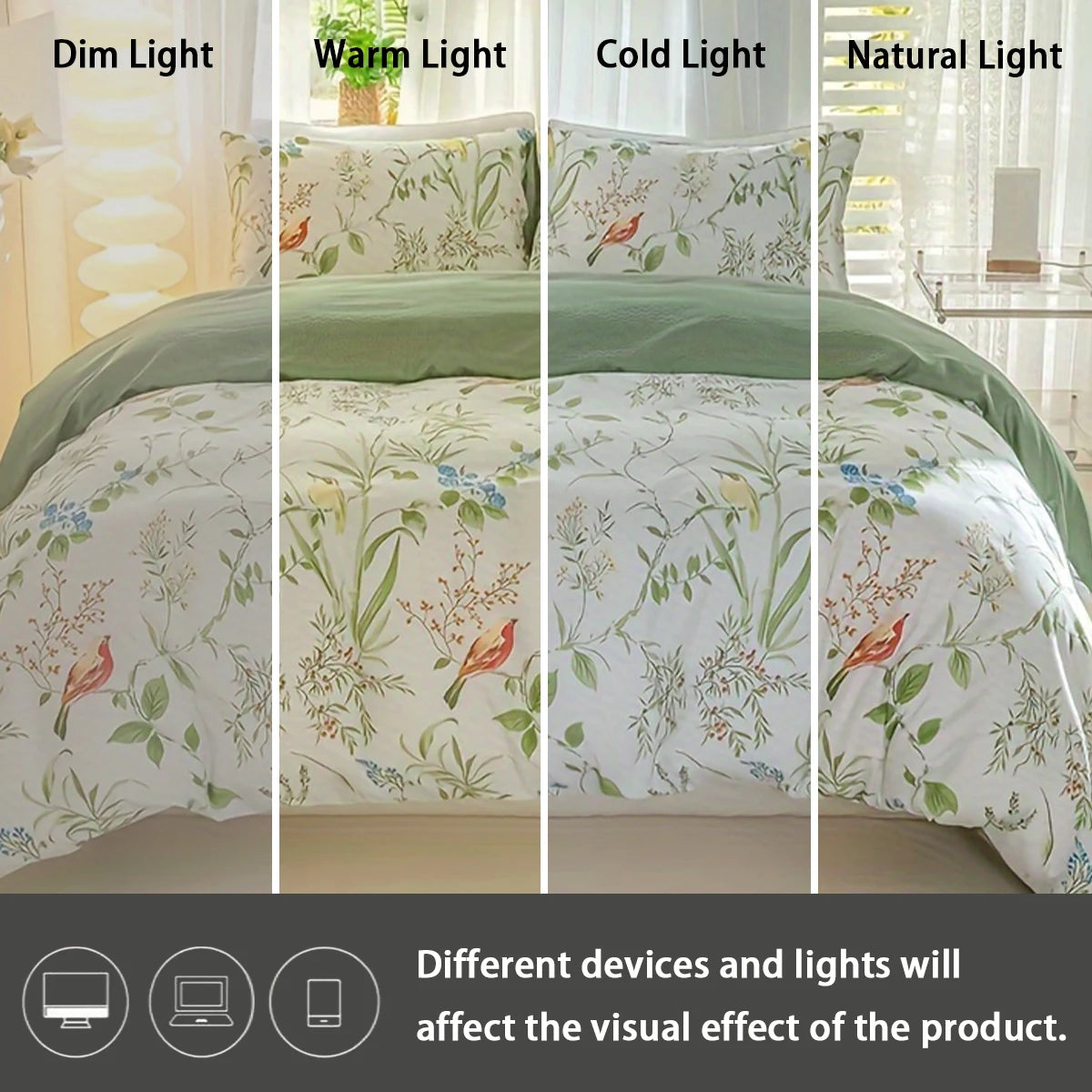 Juego de funda nórdica con estampado floral de hojas, 3 unidades/juego (1 funda nórdica y 2 fundas de almohada), juego de ropa de cama suave y agradable para la piel