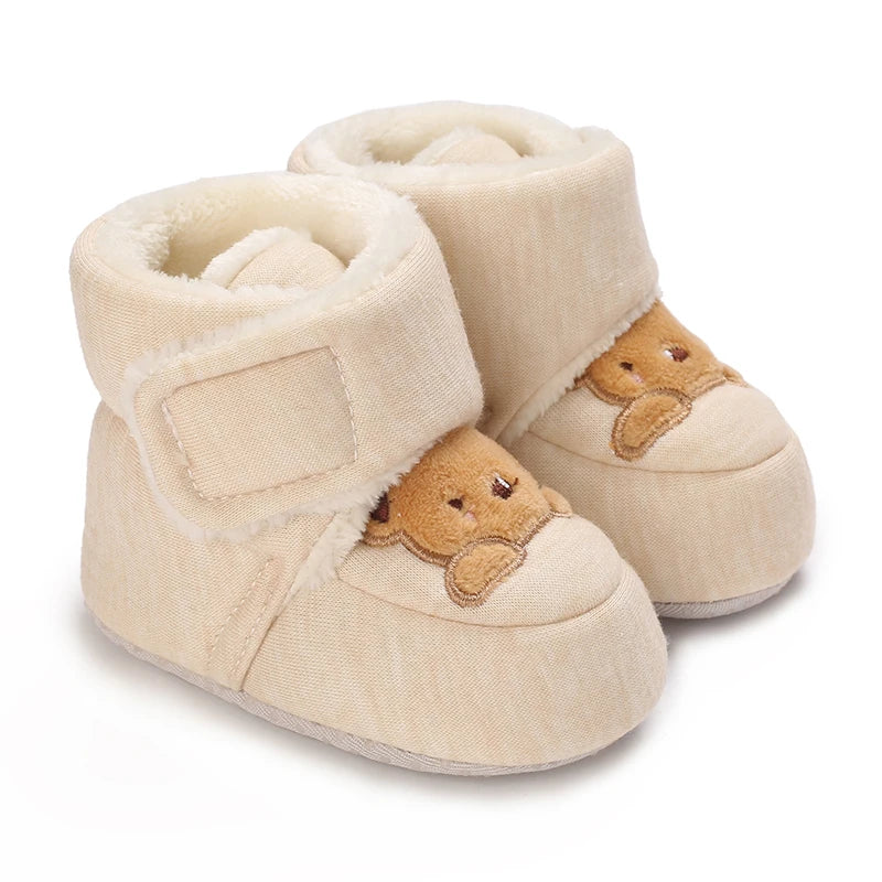 Botas de invierno para bebé, suela suave de dibujos animados, zapatos cálidos antideslizantes para niños pequeños, bonitos botines para caminar para niños y niñas
