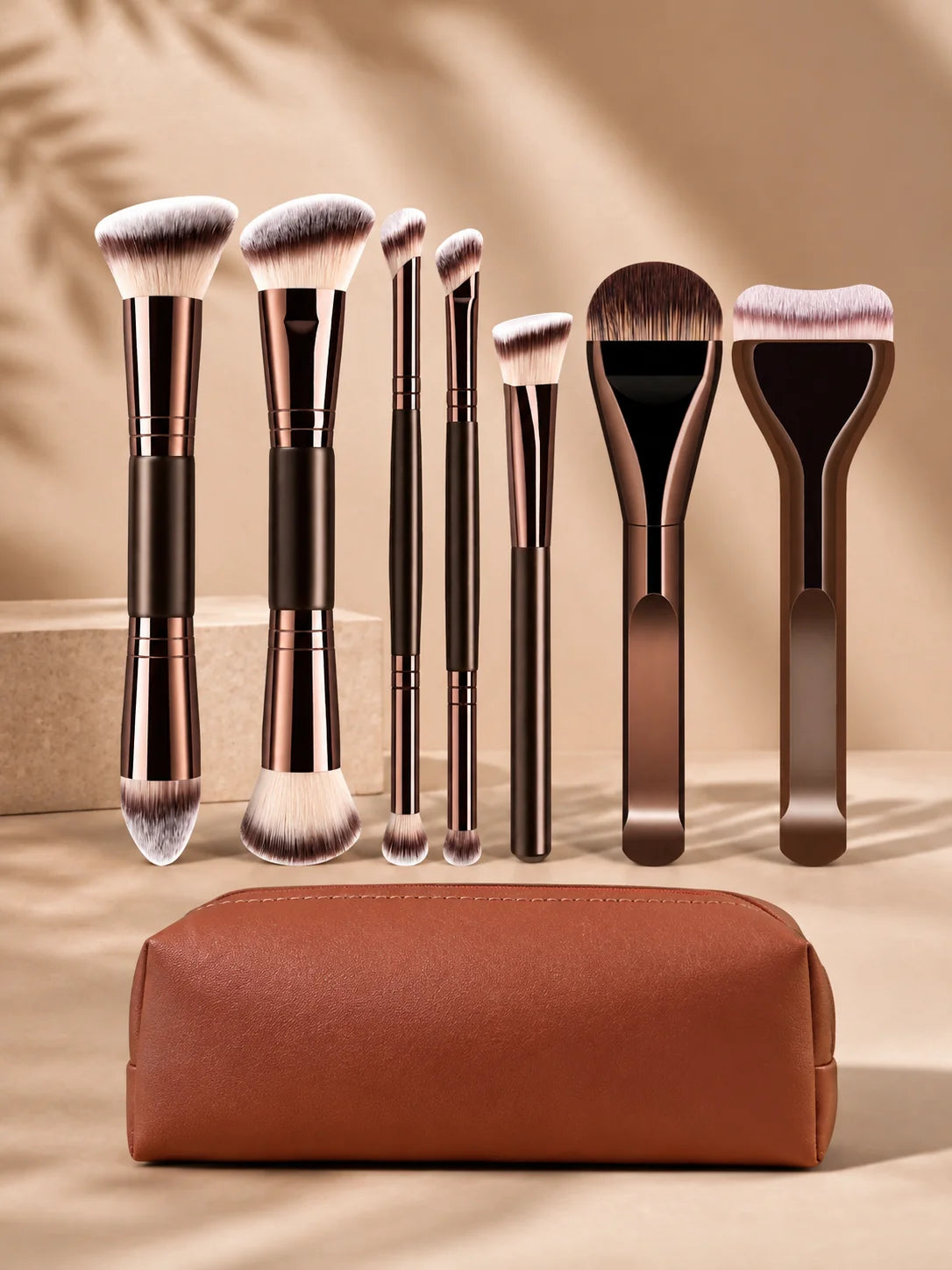 Set de Brochas de Maquillaje Profesional de Doble Punta que Incluye Brocha para Base, Brocha para Contorno, Brocha para Rubor, Brocha para Polvo, Brocha para Sombras de Ojos, C
