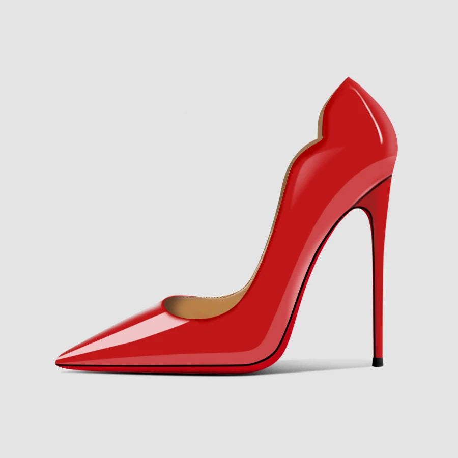 Nuevos tacones altos negros puntiagudos de 12 cm para mujer, tacones delgados con temperamento sexy, boca poco profunda, zapatos individuales con suela roja 34-46