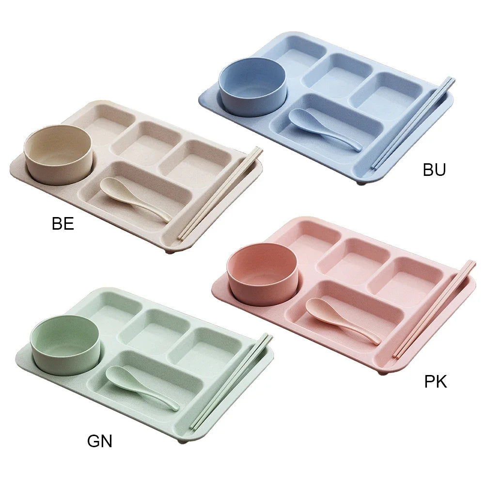 1 Juego de platos de comida para estudiantes, cuencos de comida rápida, platos de comida anticaída para el hogar, plato de separación, juego de tazas, juego de cena, assiette de servicio