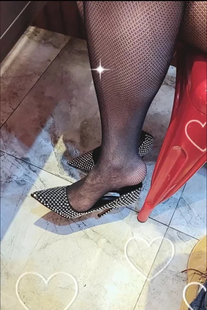 Tacones altos negros para mujer 2025, temperamento de alta gama con diamantes completos, tacón delgado de 10cm, zapato único con diamantes de imitación de lujo puntiagudos