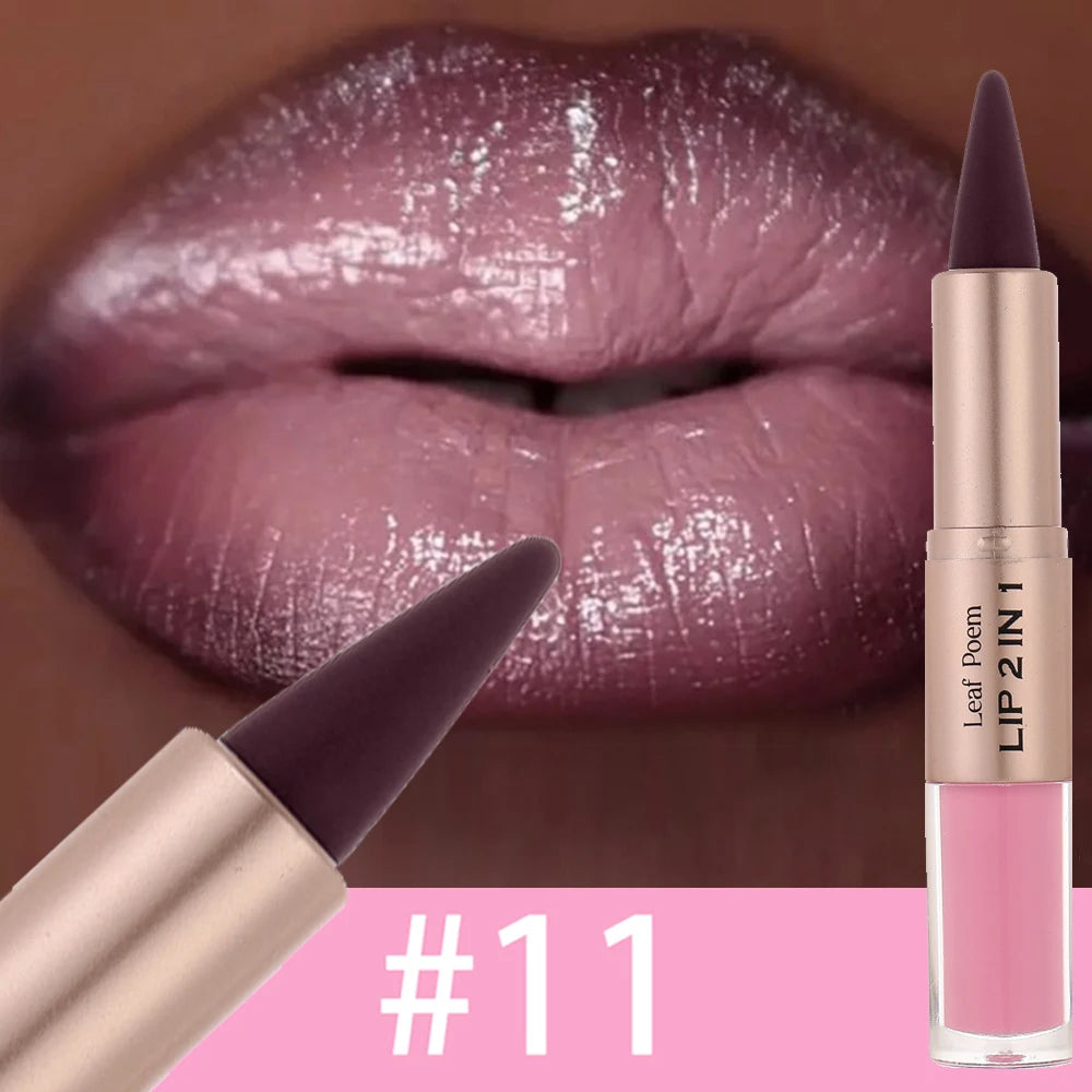Maquillaje de Labios 2 en 1 Color Rosa Ciruela Oscuro, Delineador de Labios Mate, Brillo Labial Voluminizador con Efecto Espejo, Contorno de Labios Resistente al Agua, Maquillaje No Pegajoso