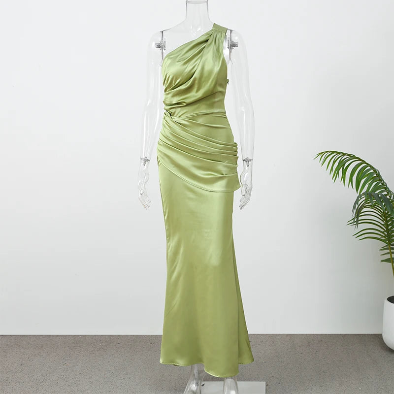 Vestido Maxi Plisado Sólido Sexy con Cuello Halter para Mujer, sin Mangas, sin Espalda, con Cintura Ajustada y Abertura, Vestidos de Fiesta de Verano 2026