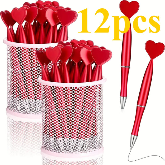 12 Uds. Bolígrafos con forma de corazón para el Día de San Valentín, bolígrafos Rollerball de tinta de Gel negro para suministros escolares de oficina, bolígrafos de regalo para niños