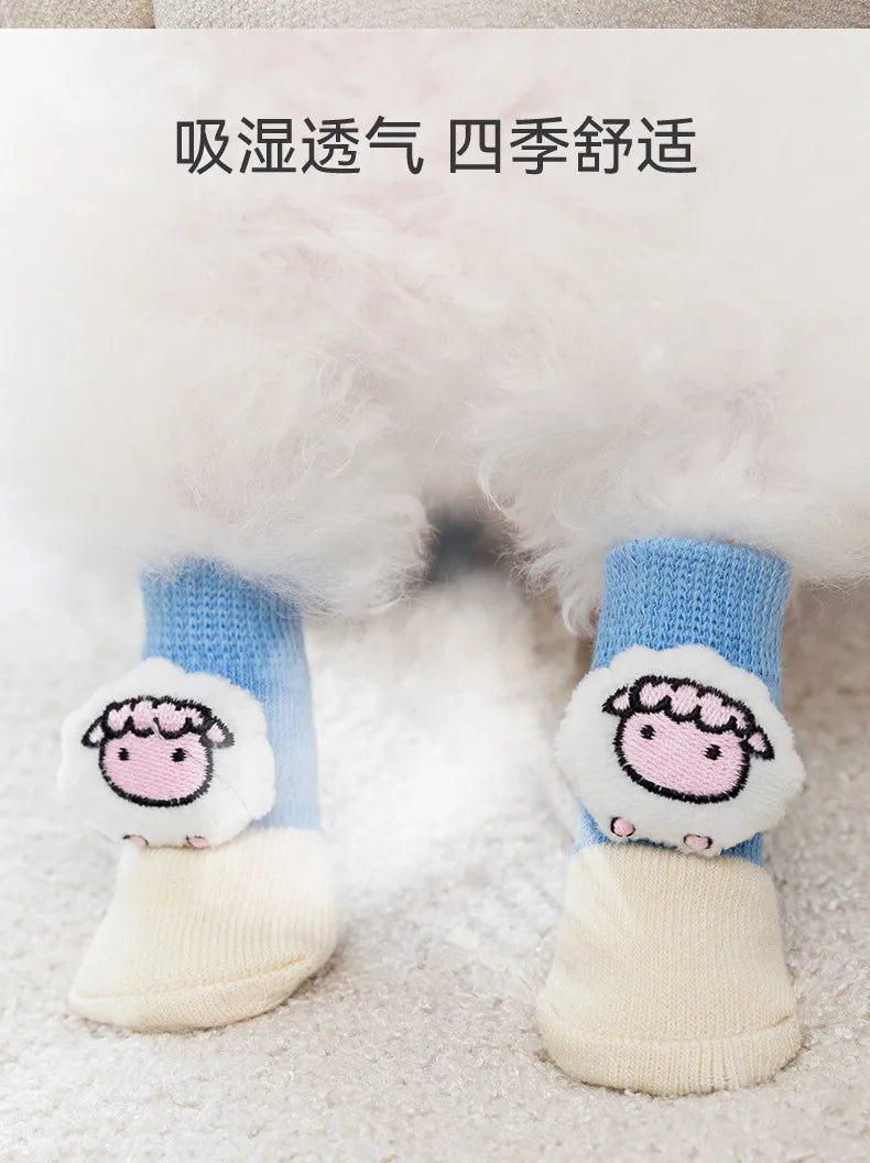 4Pcs/Set Pet Socks Anti Slip Dog Foot Cover Set Teddy Dog Shoes Set 4 Dogs Socks Puppy Socks Dogs Shoes for Small Dogs