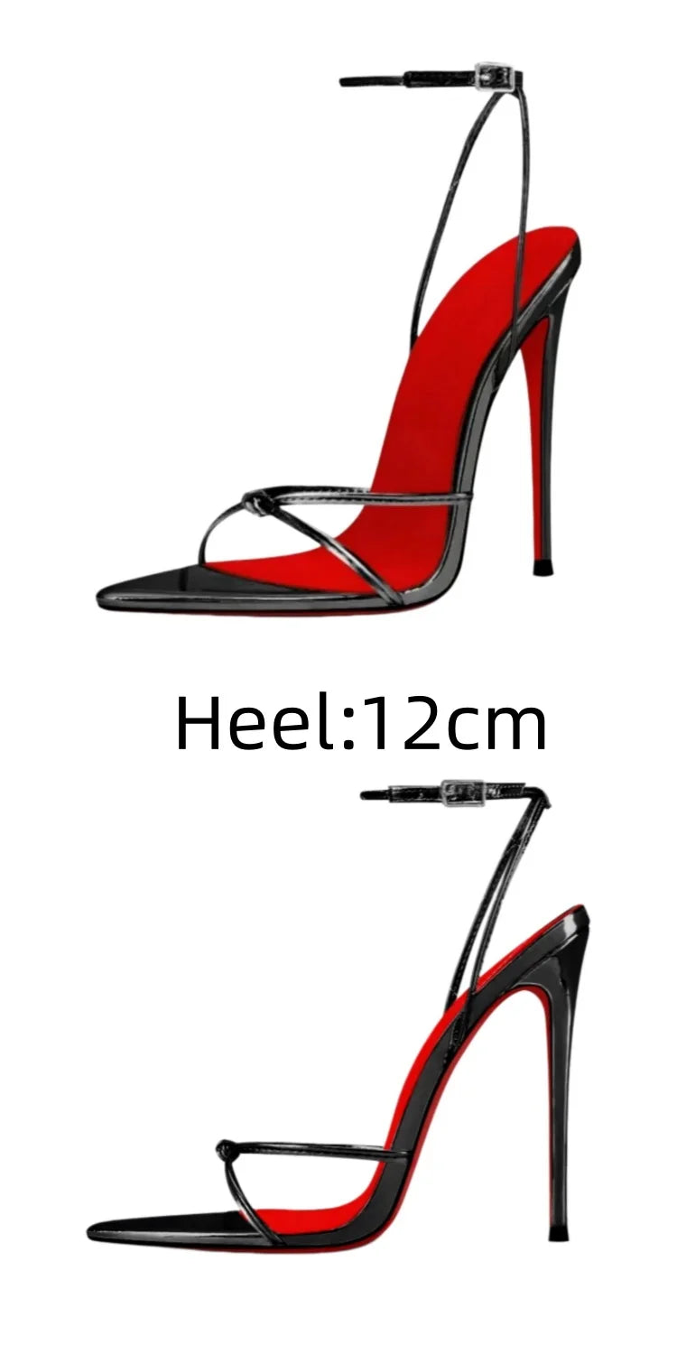 MKKHOU Zapatos de tacón de moda, nuevos zapatos personalizados hechos a mano de alta calidad, sandalias sexys de tacón alto con hebilla en el tobillo y punta fina, zapatos de mujer