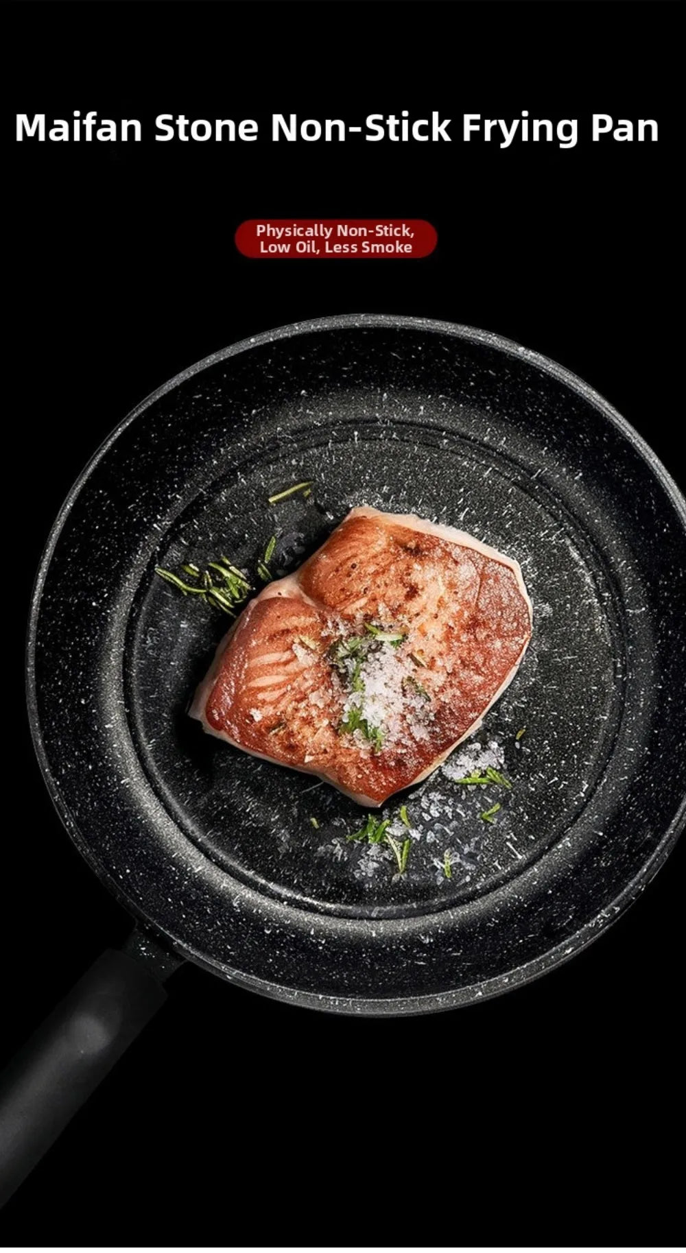 Sartén de piedra Maifan sin tapa de 18-25 cm, sartén antiadherente, utensilio de cocina grueso para cocinar carne, apto para cocinas de gas e inducción.