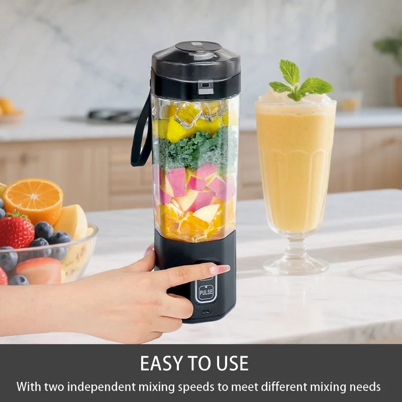 Licuadora eléctrica portátil para hacer jugo, mezclador de frutas recargable por USB de 700ML, exprimidor de 6 hojas para batidos, batidos, taza de jugo fresco