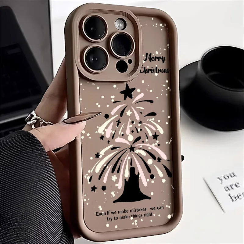 Regalos de Año Nuevo árbol de Navidad gato funda de teléfono para iPhone 13 funda iPhone 15 14 12 11 16 Pro Max XR 7 8 Plus SE 2 cubierta a prueba de golpes
