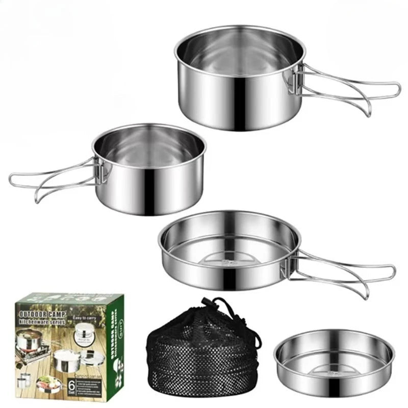 Juego de utensilios de cocina para acampar, olla de cocina de acero inoxidable con sartén, utensilios de cocina portátiles para exteriores, olla para Picnic, mochilero, Camping y senderismo