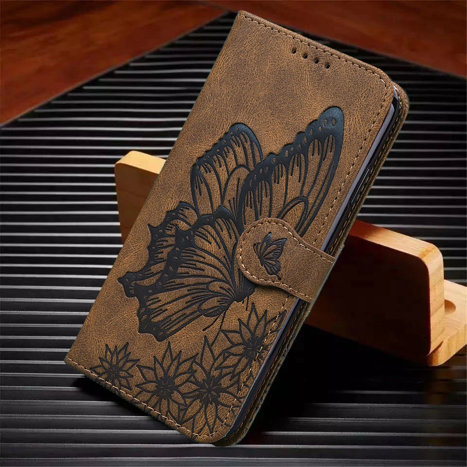 Funda tipo cartera de cuero con diseño de gato y mariposa para iPhone 17, 15, 16, 14, 13, 12, 11 Pro Max, iPhone 15 Plus