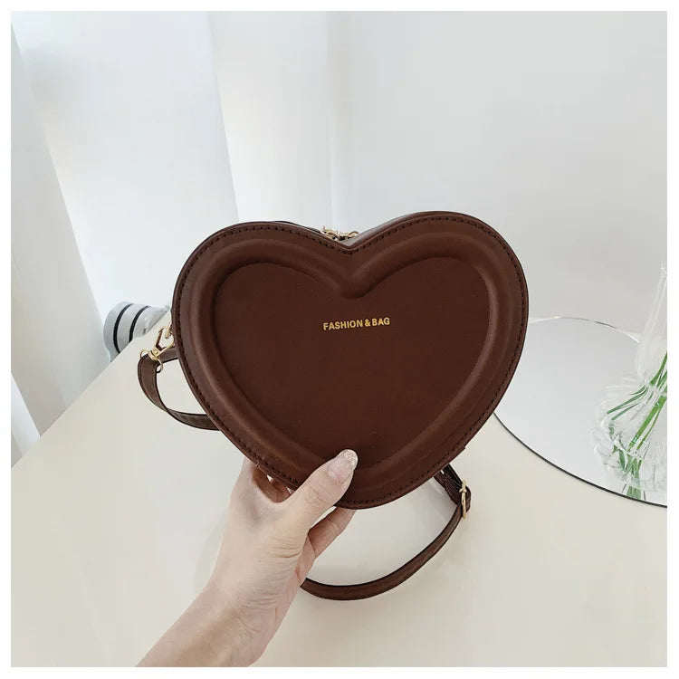 Bolsos cruzados con forma de corazón para mujer, bolso de hombro de cuero Pu sólido, bolsos casuales para mujer, bolsos de diseñador para mujer, nuevo