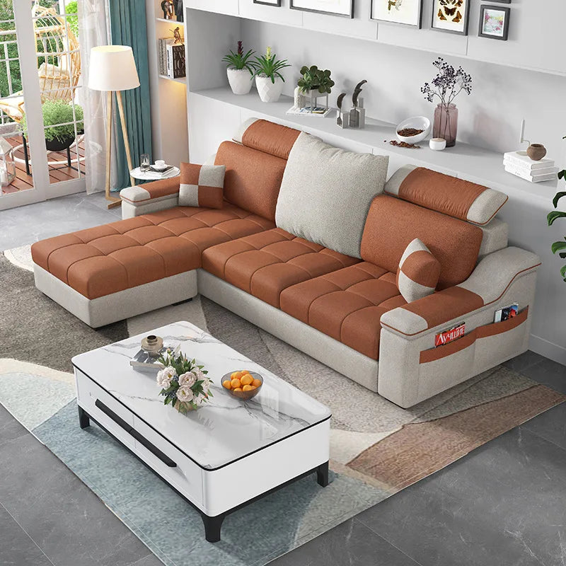# Juego de Sofás de Tela de Látex en Forma de L, Diseño Moderno y Simple, para Apartamentos Grandes y Pequeños, Combinación Modular para Sala de Estar con Esponja