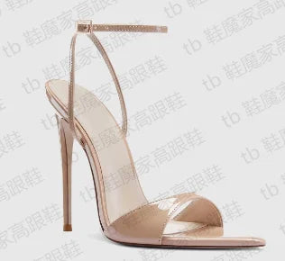 New 12cm Pointed Thin Heel High-heeled Shoes with A Single Strap and Half Drag Revealing Toes Sexy Fashion Sandals in Large Size