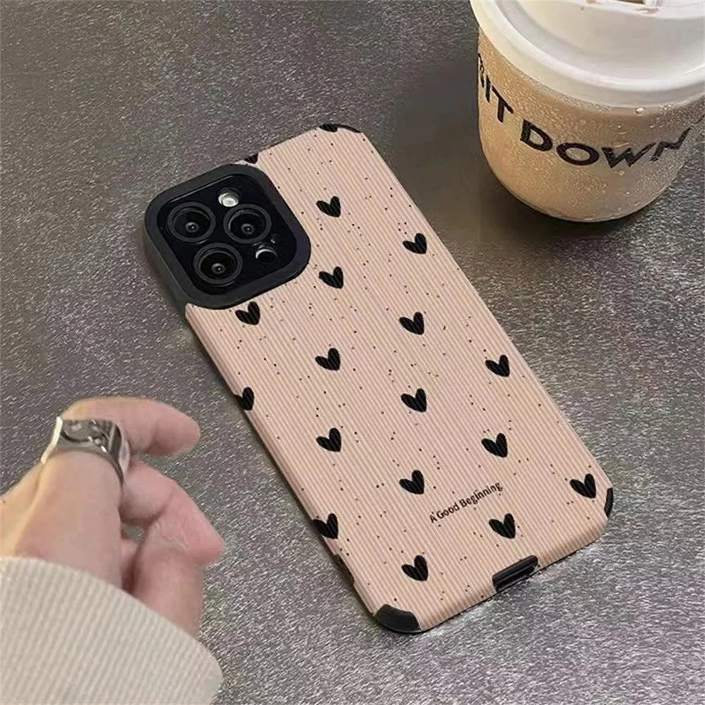 Funda de teléfono a la moda con forma de corazón de amor para iPhone 14, 12, 15, 11, 13, 16 Pro Max Mini 17, funda de cuero de silicona a prueba de golpes