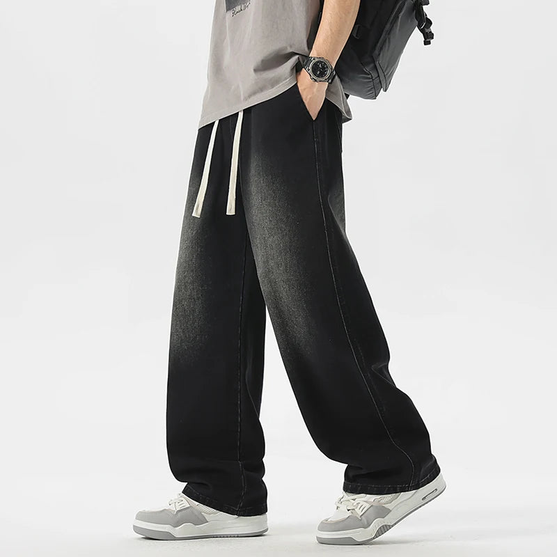 Pantalones vaqueros holgados americanos de pierna ancha para hombre, pantalón informal, recto, holgado, estilo Hip-hop callejero, ropa de calle negra, gris y azul