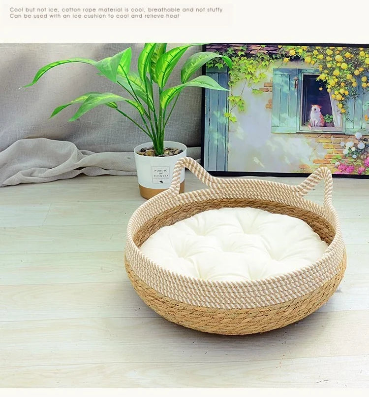 Cama de vid tejida para gatos, cama Circular para mascotas, para todo tipo de clima, cómoda para dormir, 35/40cm, suministros para mascotas