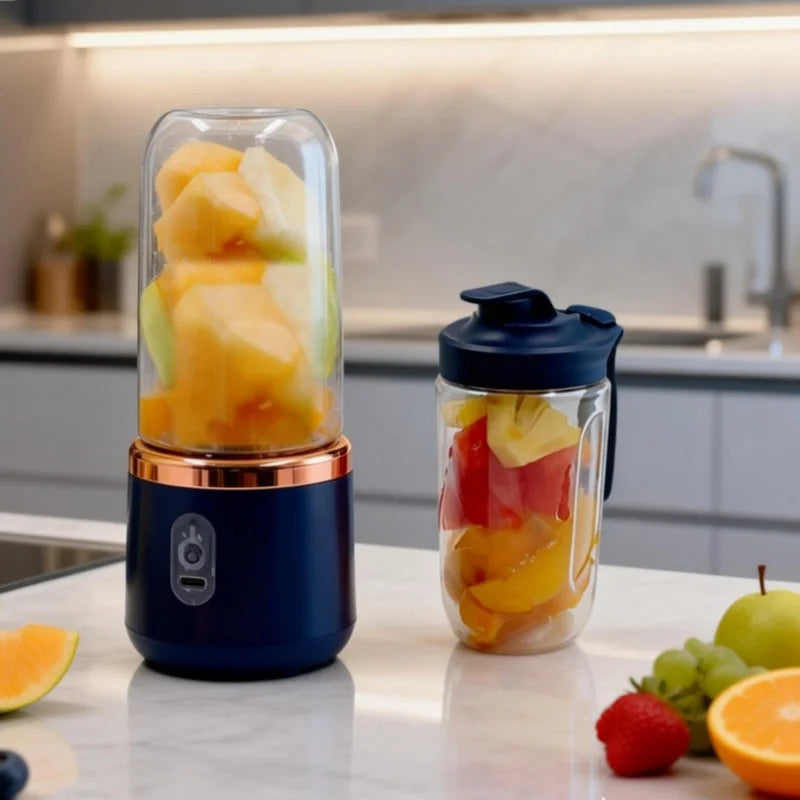 Licuadora Portátil de Doble Vaso, Exprimidor USB, Mezclador de Frutas para Smoothies, Batidos y Jugos, Procesador de Alimentos Compacto, Exprimidor de Naranjas
