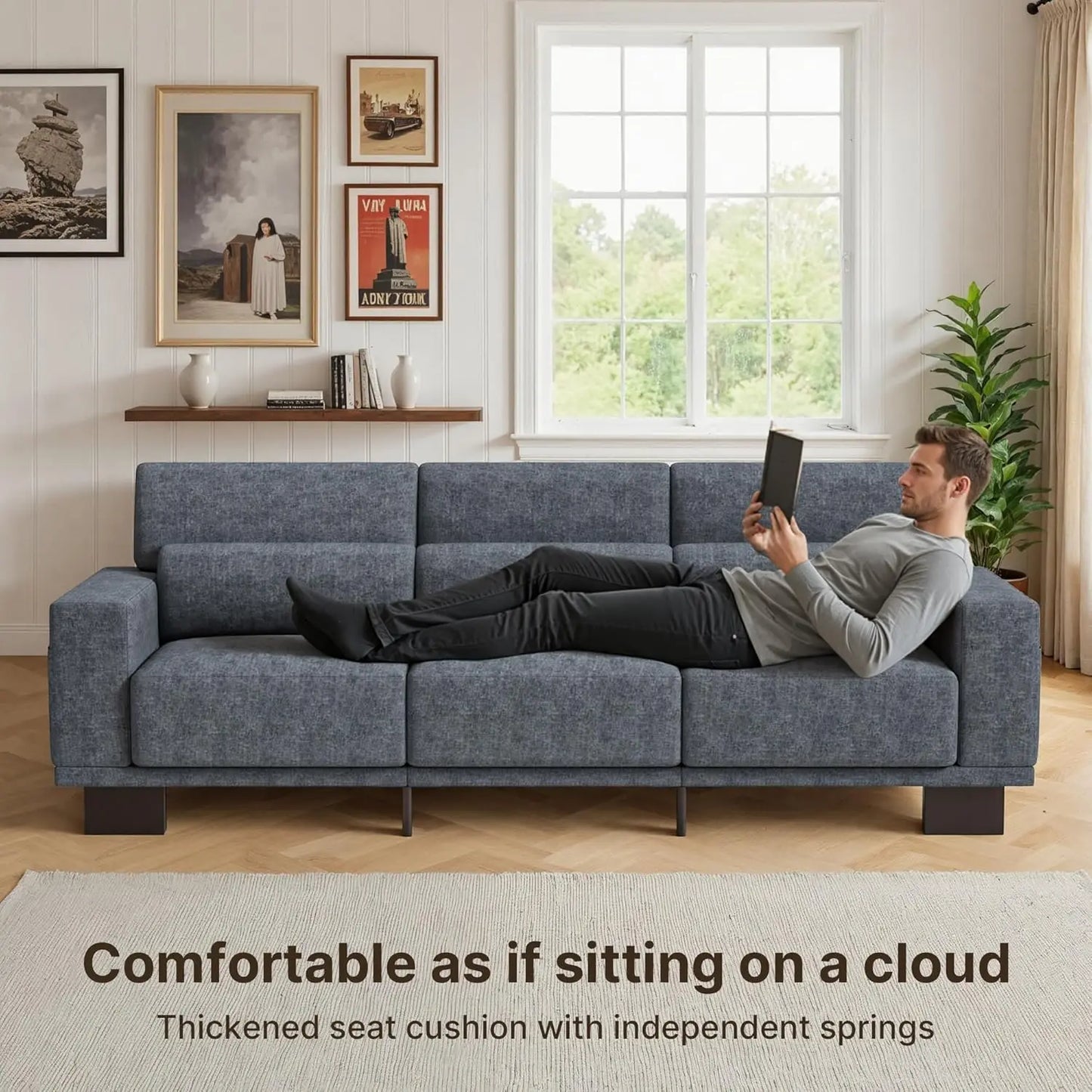 Sofá Moderno de 3 Plazas de 89 Pulgadas, Tapizado en Chenilla, con Reposabrazos Anchos y Cojines Profundos, para Sala de Estar, Dormitorio o Apartamento, Color Gris Oscuro, Personalizable