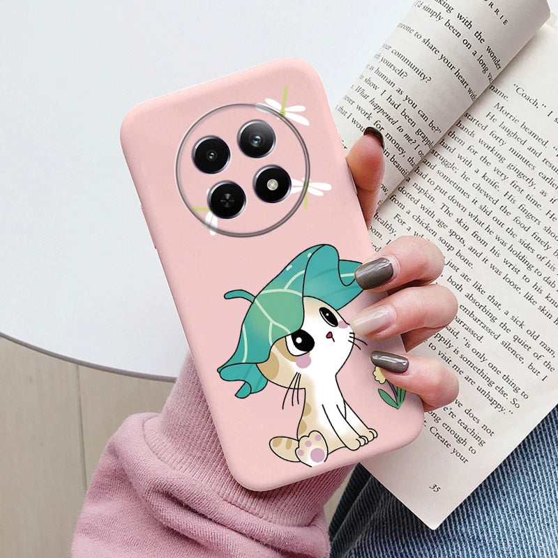 Funda para Realme 12 4G 12 + 13 + Plus 13 Pro + Plus 5G bonita funda trasera con forma de corazón y flor de silicona suave mate Fundas protectoras de dibujos animados