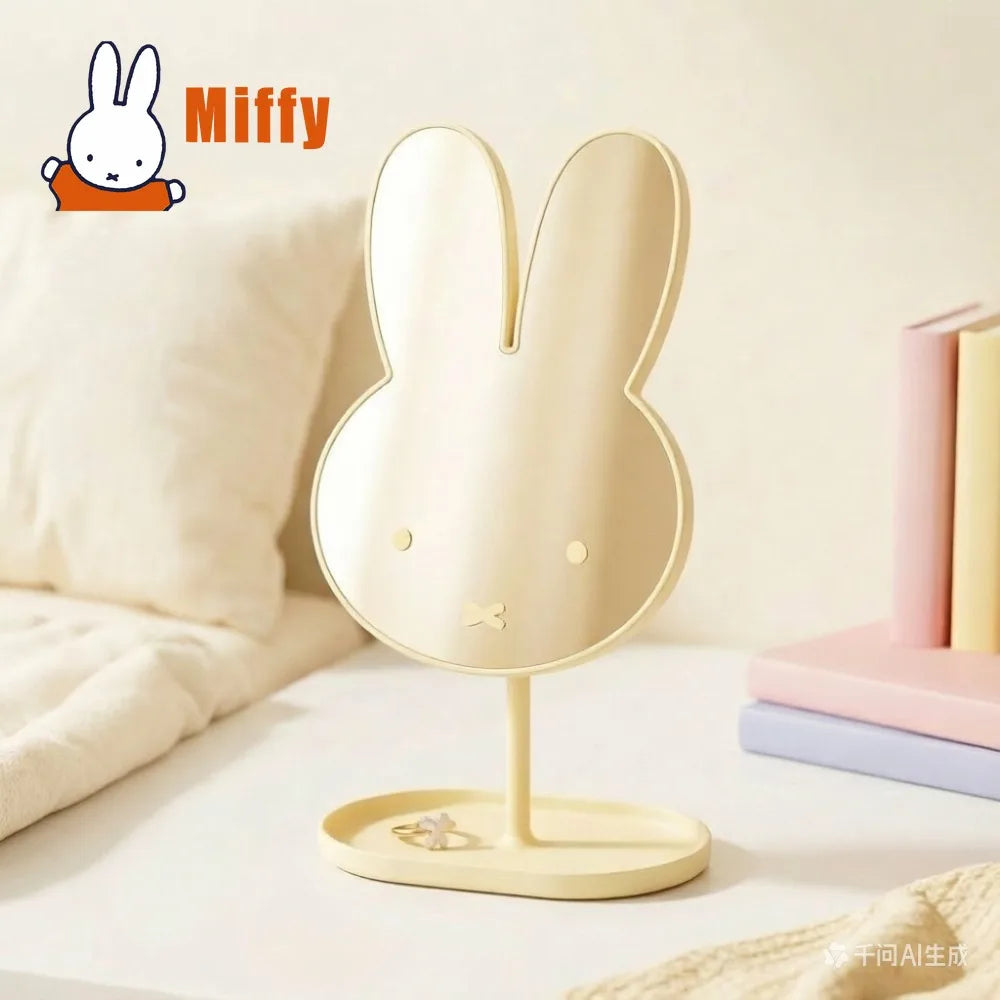 Espejo de Maquillaje de Escritorio Kawaii Miffy, Espejo de Vanidad con Diseño de Conejo, 360° °   Bandeja Giratoria con Base, Cristal de Alta Claridad, Accesorio para Escritorio de Dormitorio, Regalo