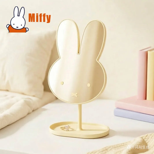 Espejo de Maquillaje de Escritorio Kawaii Miffy, Espejo de Vanidad con Diseño de Conejo, 360° °   Bandeja Giratoria con Base, Cristal de Alta Claridad, Accesorio para Escritorio de Dormitorio, Regalo