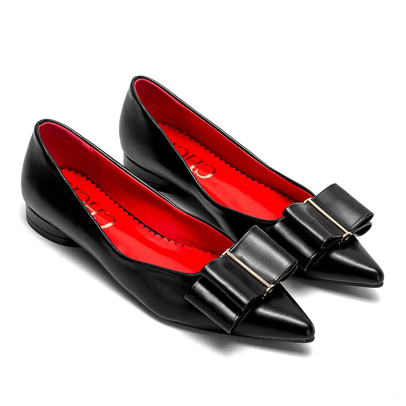 CHCH Zapatos planos para mujer Nuevos zapatos de negocios con lazo puntiagudo negro Zapatos cómodos para ir al trabajo para mujer