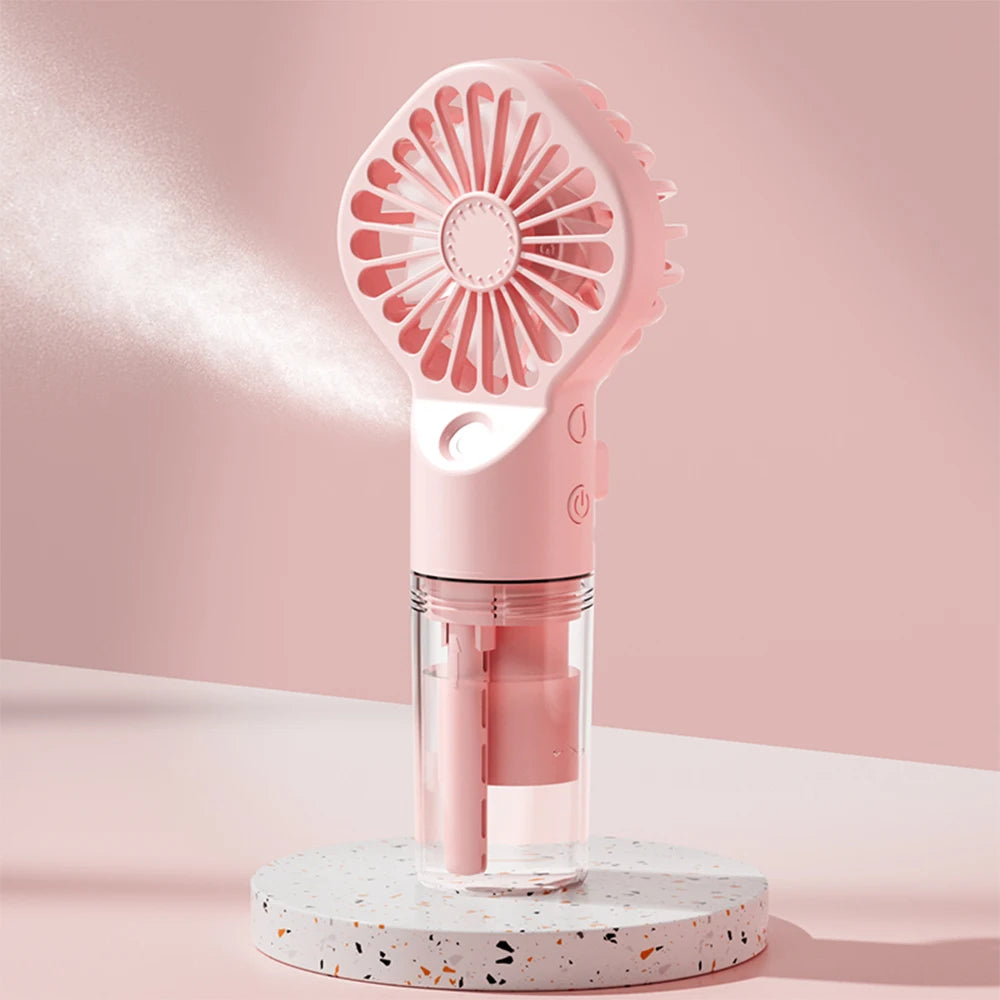 Ventilador de Mano Portátil con Rociador de Agua, Mini Ventilador USB Recargable, Humidificador, 4 Velocidades, Viento Potente, Ventilador Personal para Exteriores